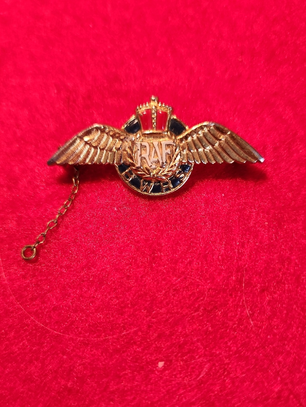 Vintage RAF Winged Pin - Gold with Black & Red Accents